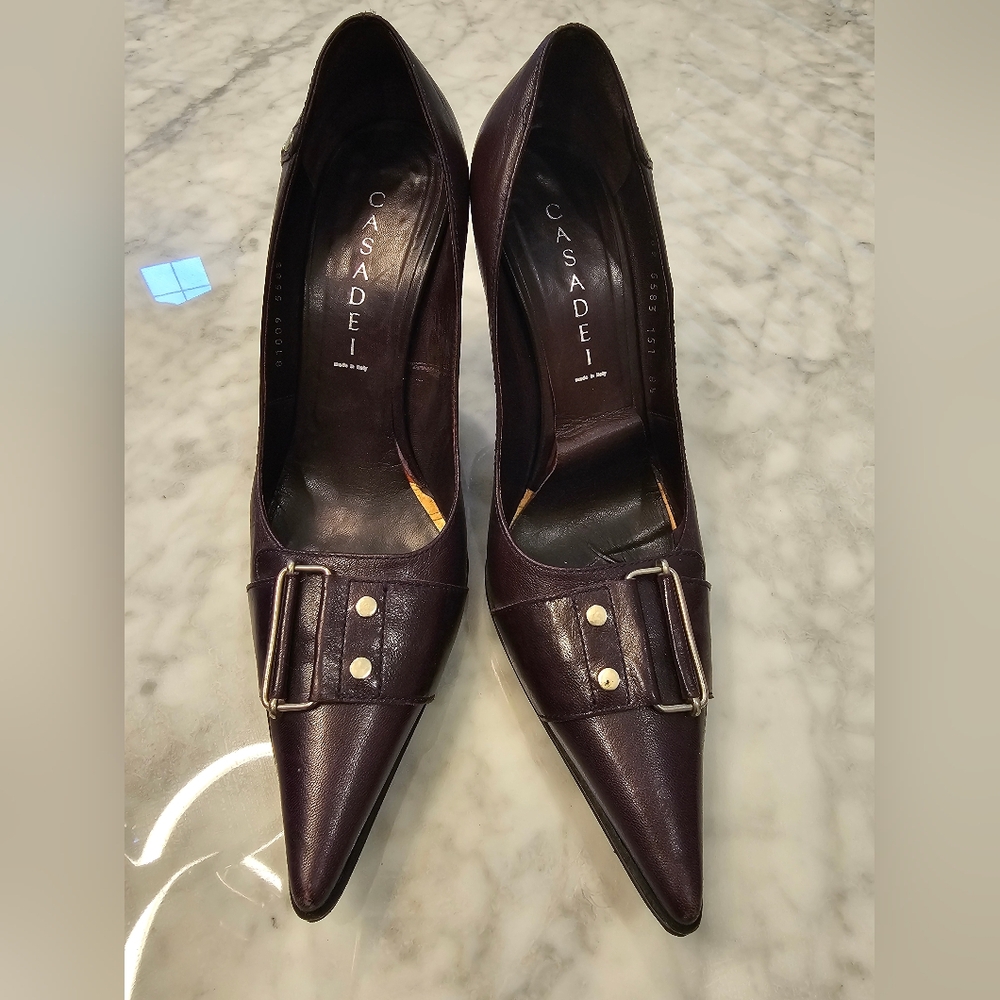 Casadei Women's Deep Brown Leather Heels with Buckle